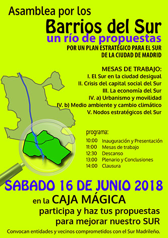 Segundas Jornadas del Sur: “Asamblea por los barrios del Sur. Un Río de propuestas. Por un Plan Estratégico del Sur madrileño”.