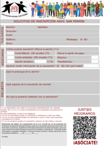 Lee más sobre el artículo NUEVA FICHA DE SOLICITUD DE INSCRIPCIÓN AAVV. SAN FERMIN